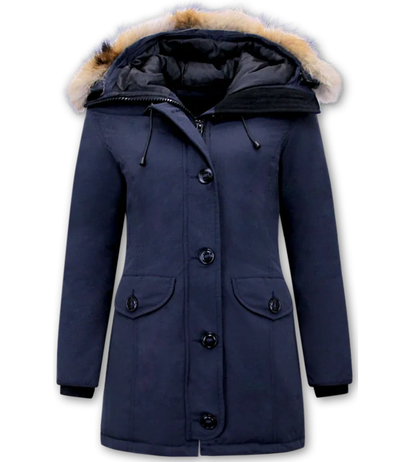 PARKAS MUJER CON PIEL  8201  AZUL